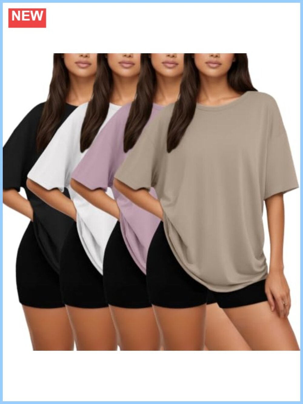 Oversized Tshirts for Women Short Sleeve Boxy Tees Workout Tops 4 Pack